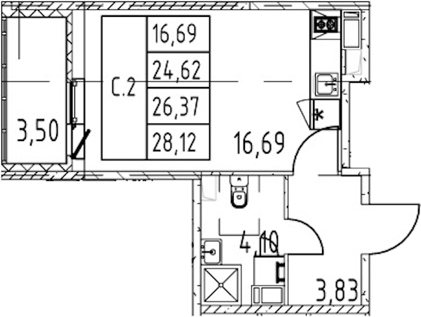 Квартира студия 24.62 м², 10/12 эт., ЖК «Полис ЛАВрики»